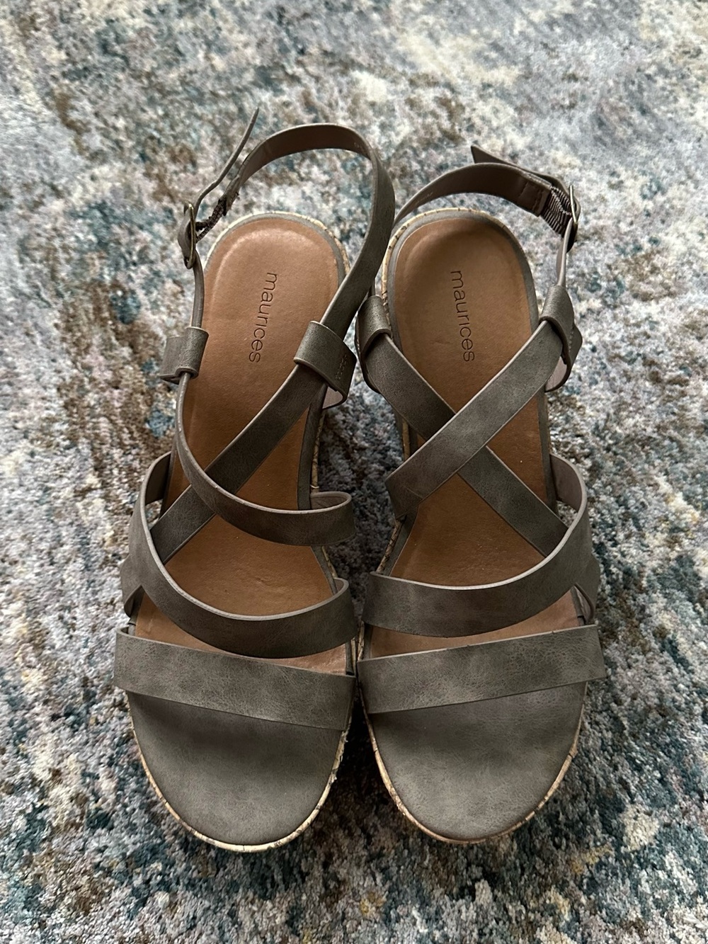 Maurices Olive Wedge Sandals with Cork Platform - Picture 3 of 9